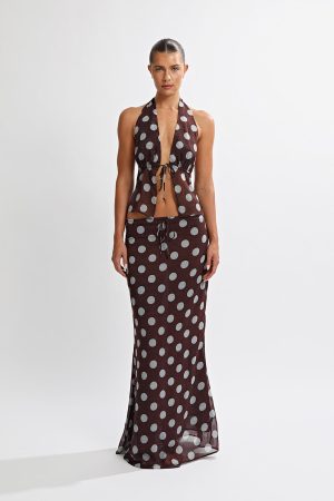 Suri Maxi Skirt Brown/Blue Polka
