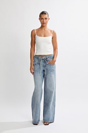 Hansen Baggy Jeans Mid Blue Cropped